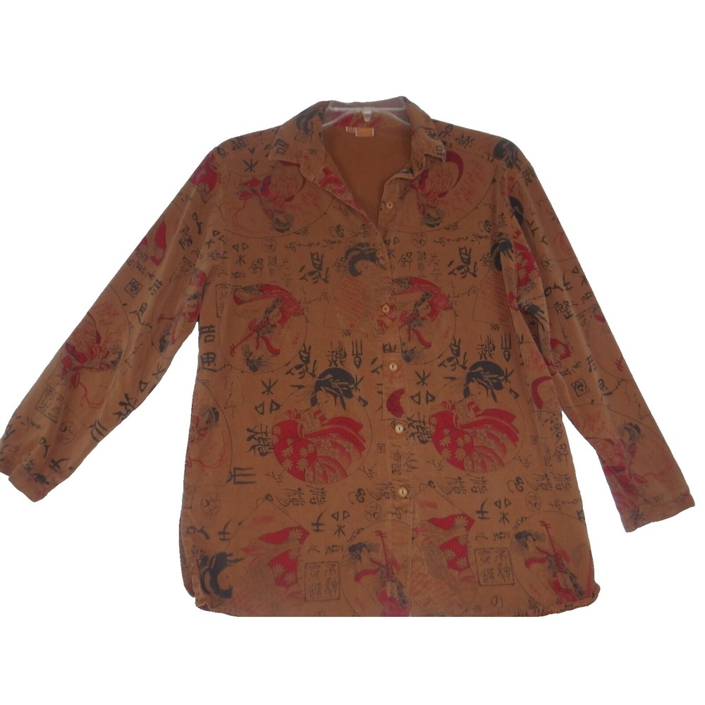Tianello Plus Art to Wear‎ Asian Print Tencel Blend Blouse Shirt Top S Made USA